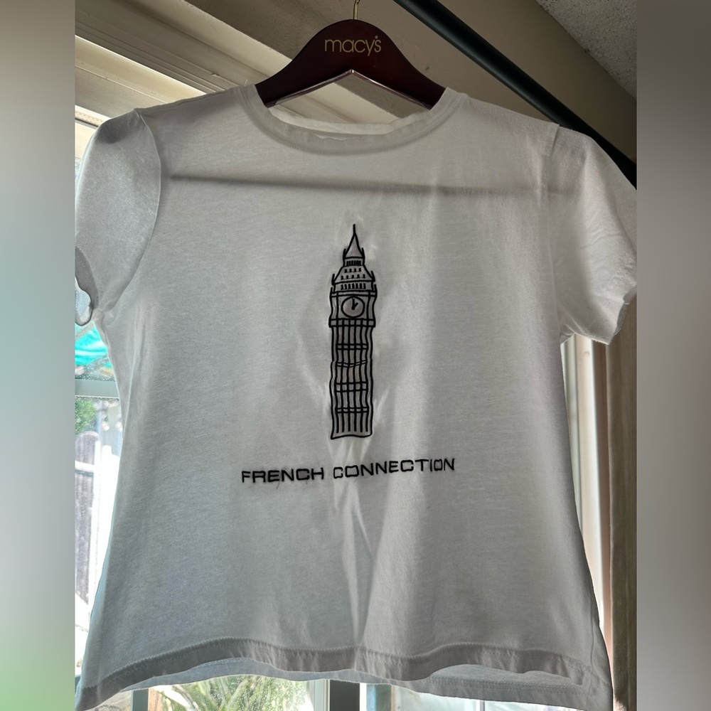 French Connection White Tee with Tower Graphic